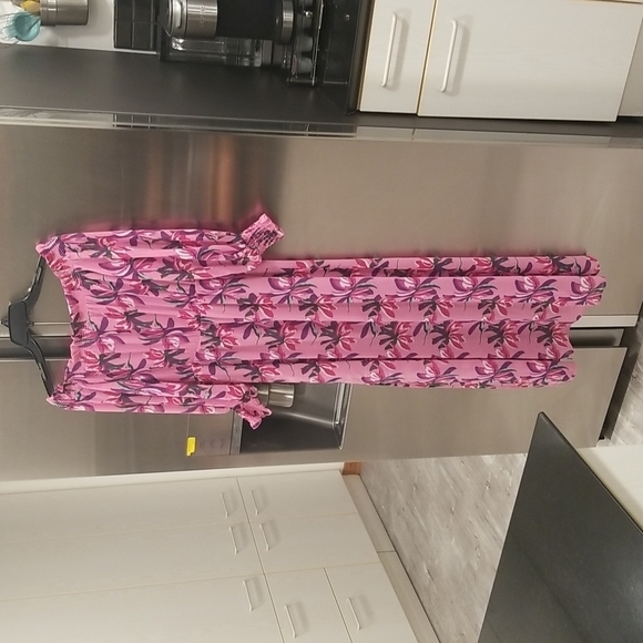 💕WAYF💕 Off Shoulder Shoulder Maxi Dress ~ Pink Birds of Paradise XS (*No Belt) - Picture 8 of 16